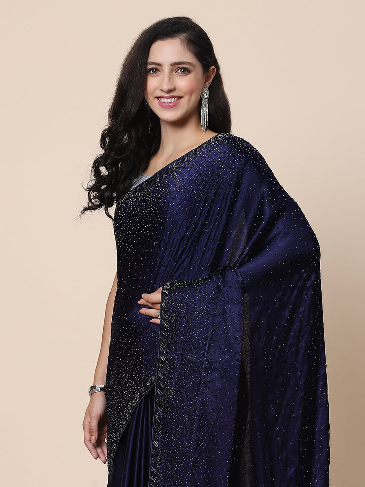 Stone Work Pure Crepe Embroided Saree
