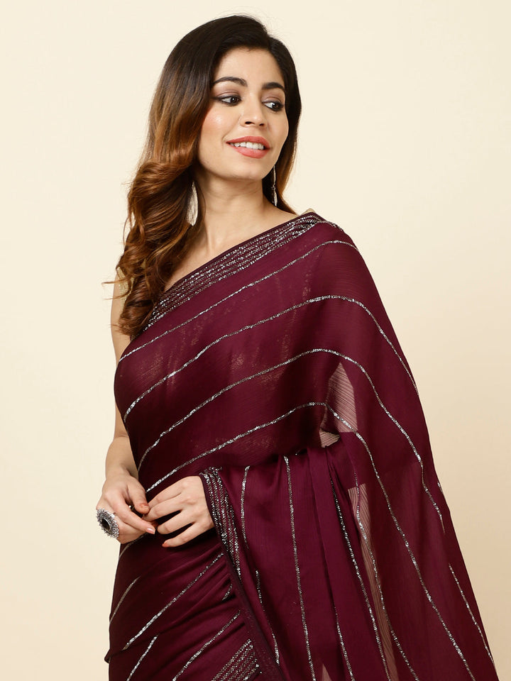 Stone Embroidered Chiffon Saree