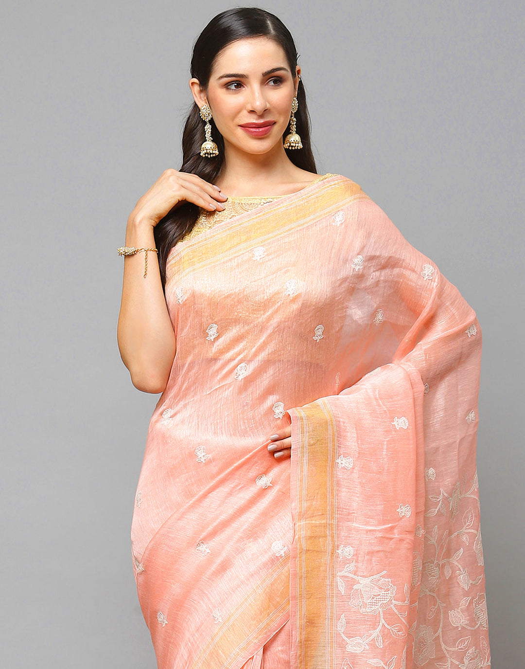 Cotton Linen Embroidery Saree