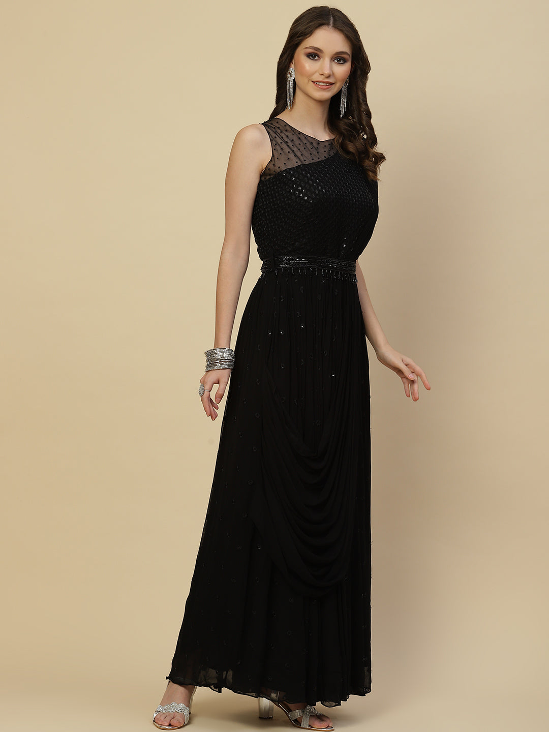 Resham Booti Georgette Gown Dress