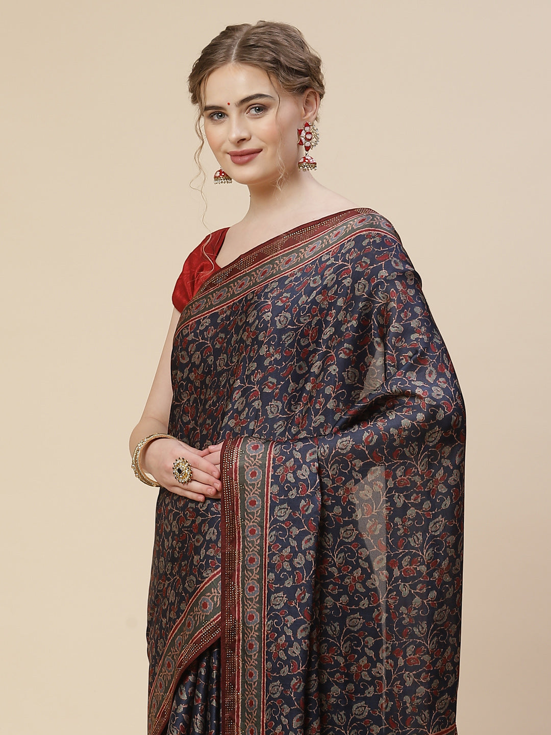 Stone Work Satin Printed Saree