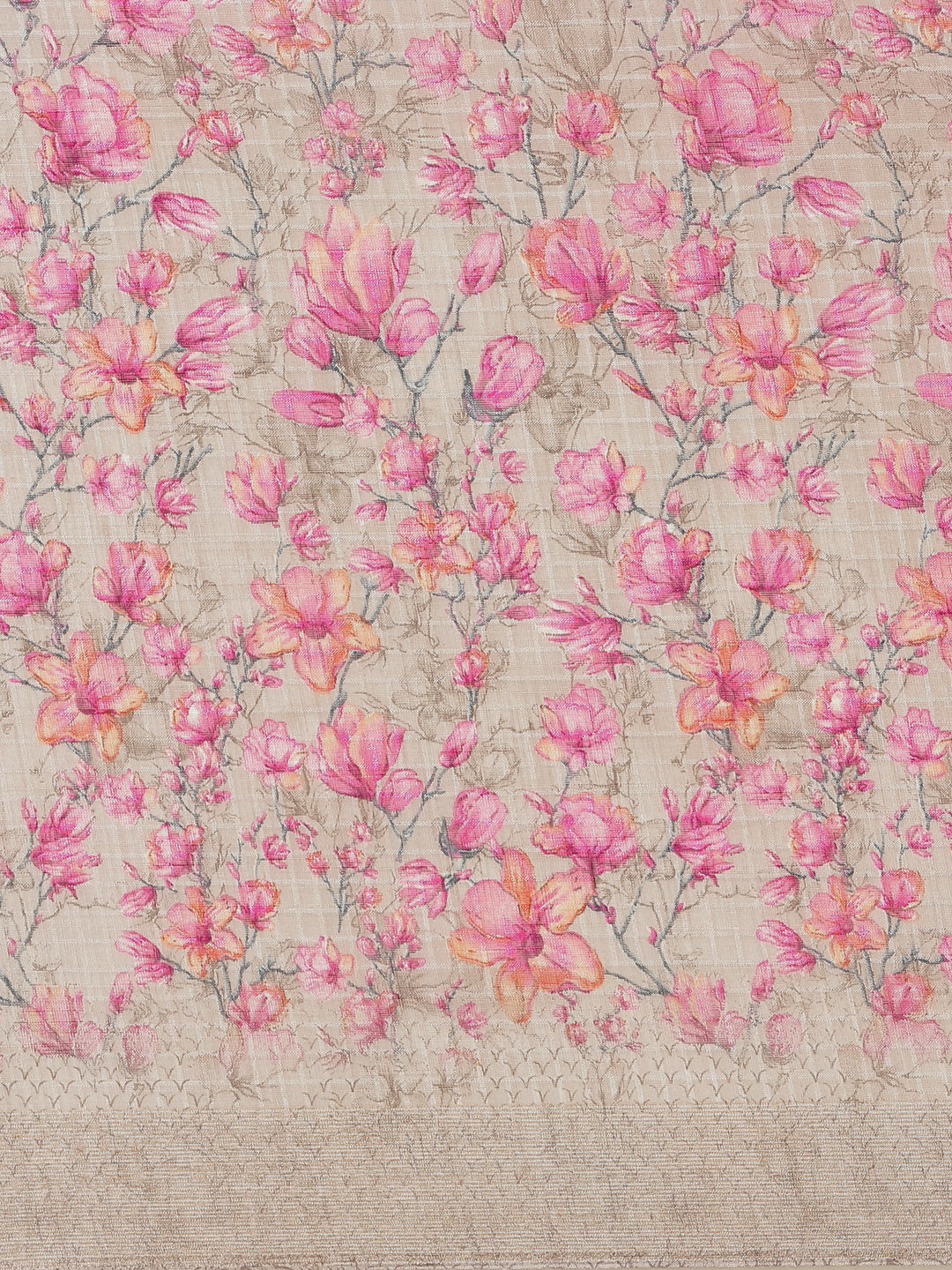 Digital Floral Printed With Zari Border Cotton Saree
