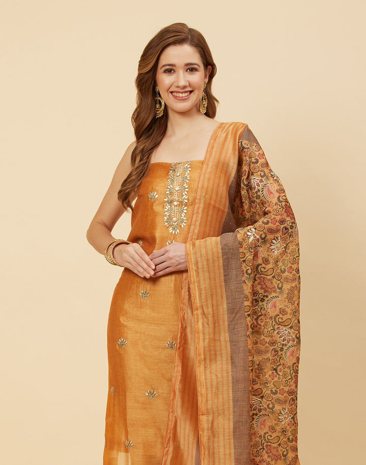 Embroidered Chanderi Suit Piece With Dupatta