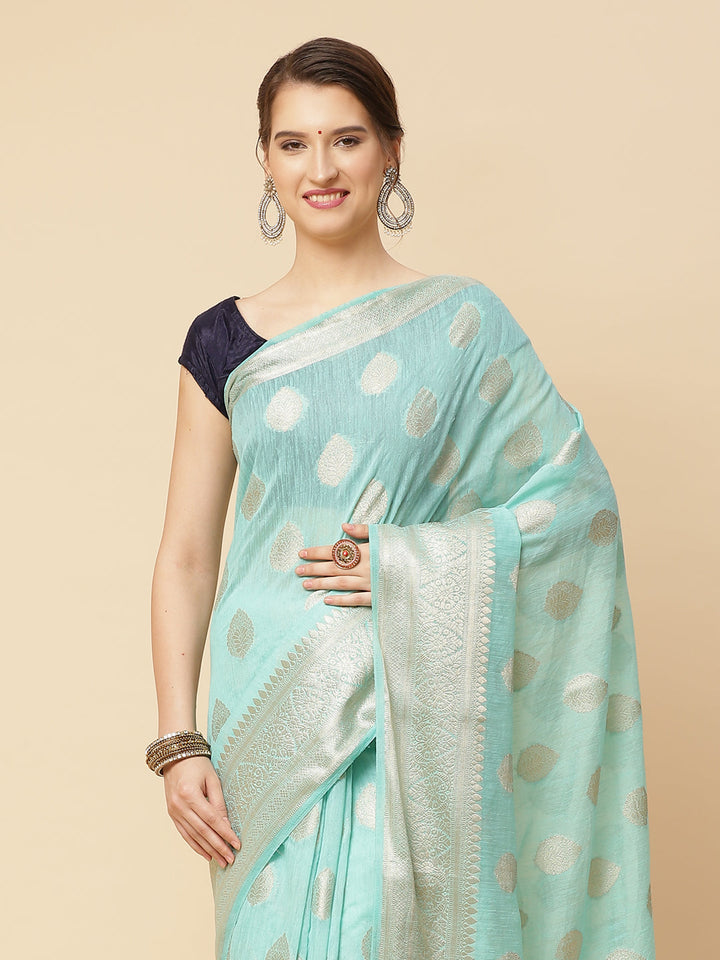 Zari Border Booti Art Handloom Woven Saree