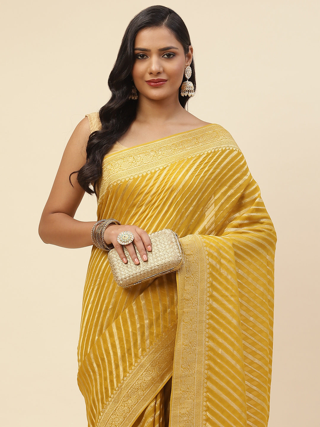 Plain Stripes Georgette Saree