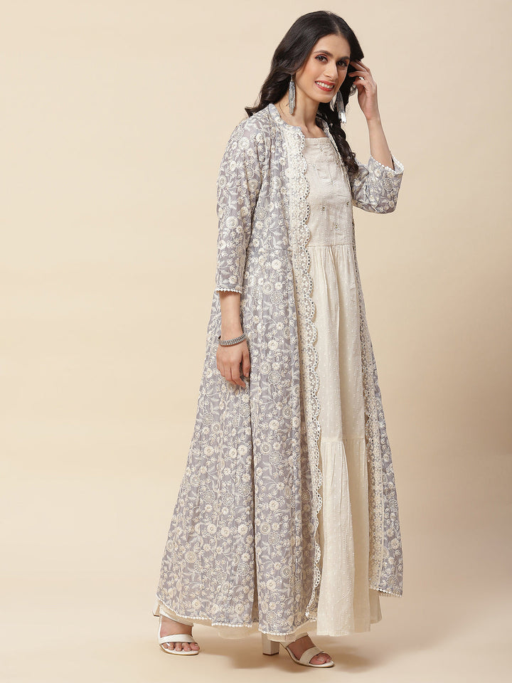 Embroidered Cotton Gown With Jacket