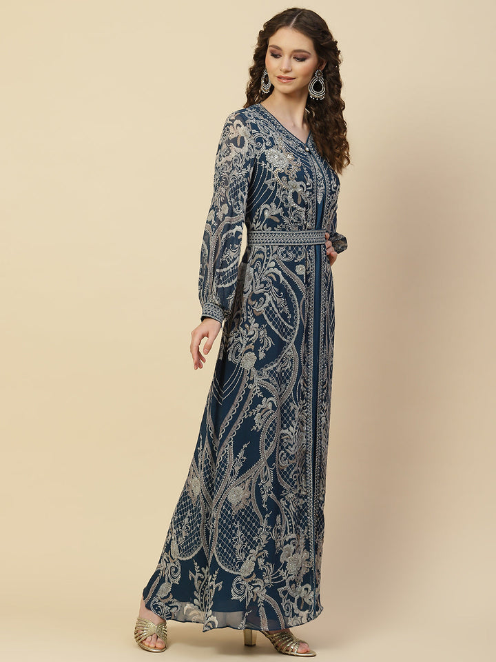 Digital Floral Printed Georgette Gown With Jacket