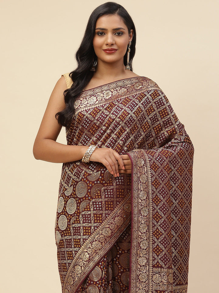 Bandhani Jaal Banarasi Embroidered Saree