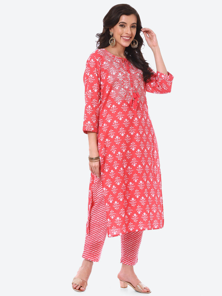 Sequence Work Printed Cotton Kurta With Pant