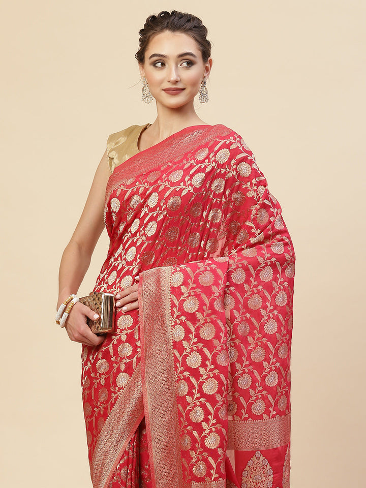 Floral Zari Jaal Georgette  Plain Saree