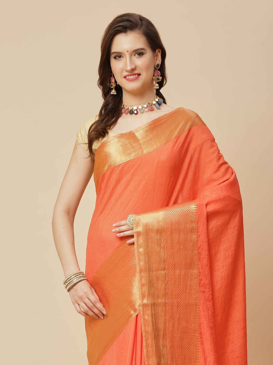 Plain Zari Border Art Handloom Woven Saree