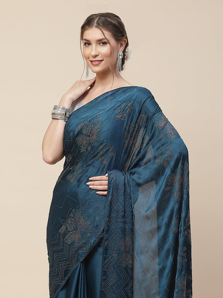 Stone Embroidered Satin Saree