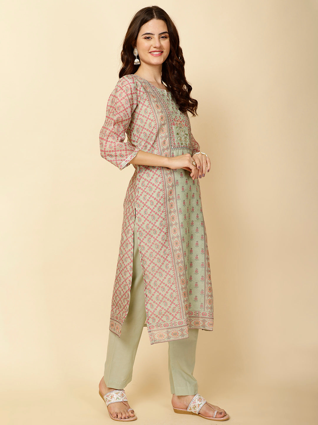 Printed Cotton Straight Kurta With Pants