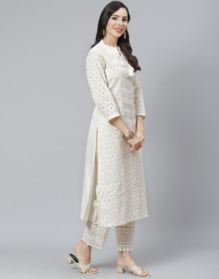 Cotton Embroidered Kurti with Straight Pant