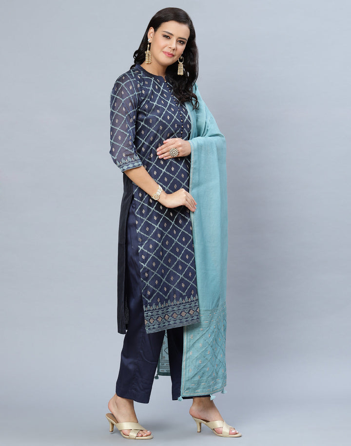 Elegant Cotton Chanderi Pant Kameez Stitched Suit
