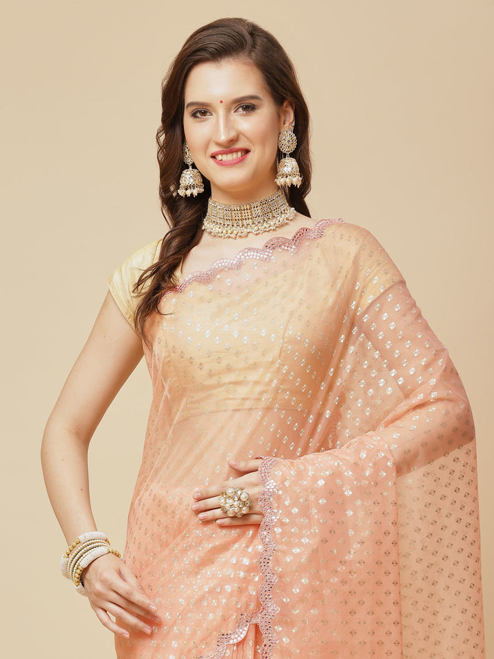 Mirror Gota Border Embroidered Organza Saree