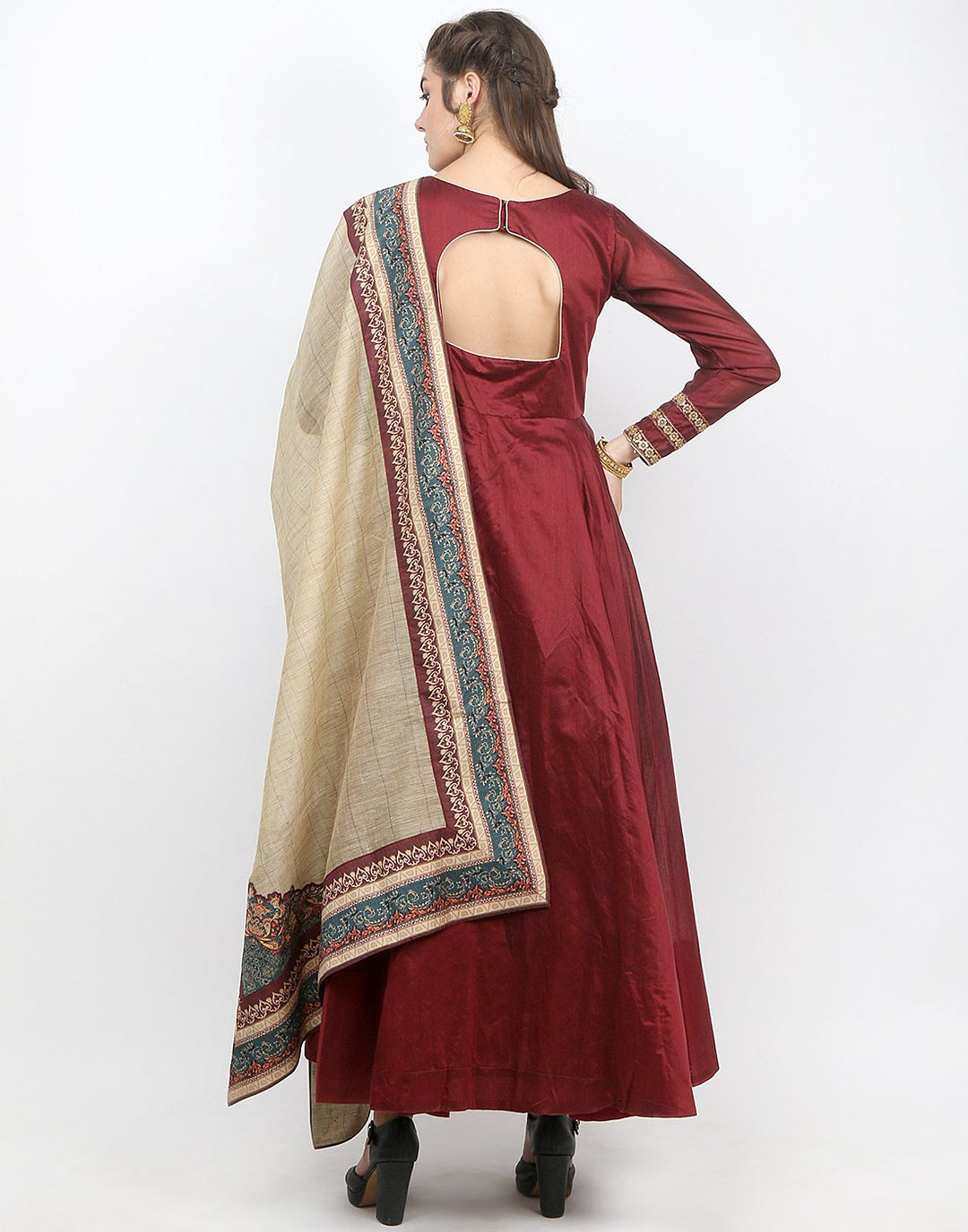 MBZ Meena Bazaar-Maroon Cotton Chanderi Salwar Kameez