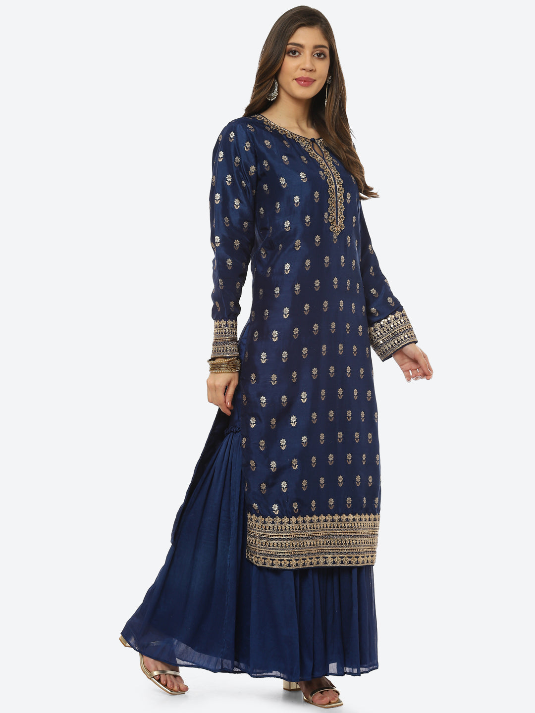 Zari Booti Neck Zari Embroidered Handloom Kurta With Garara &amp; Dupatta