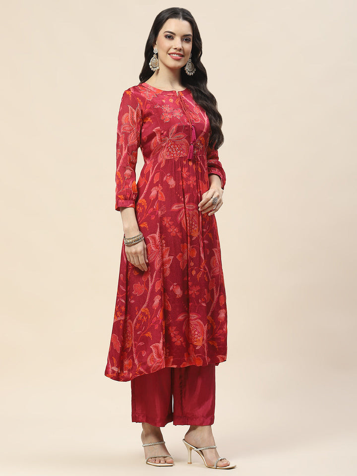Floral Printed Muslin Kurta With Pants