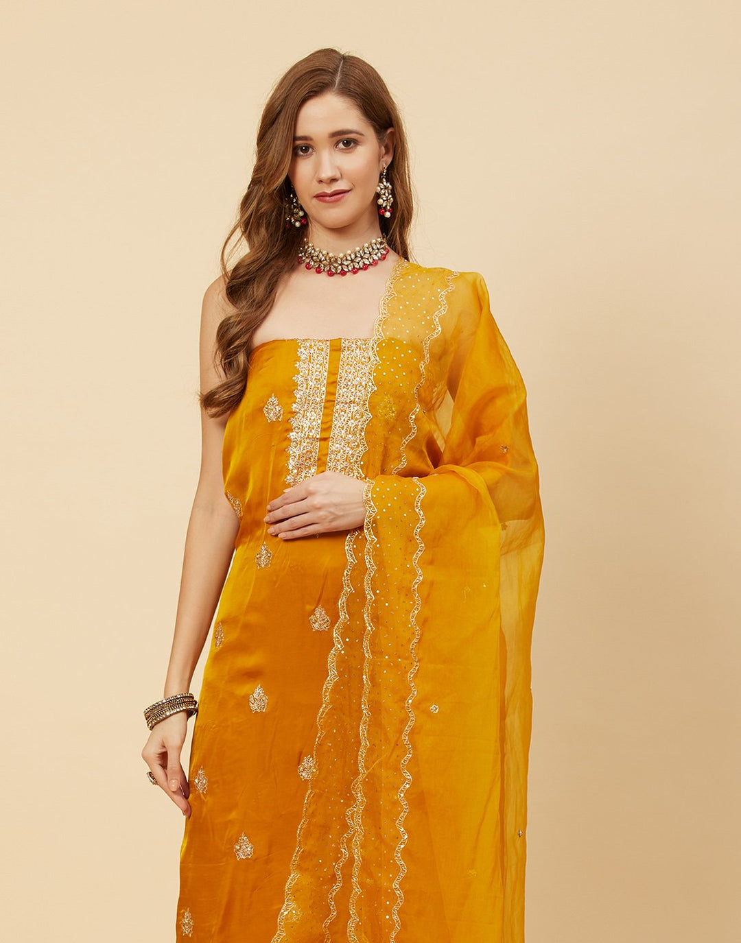 Embroidered Organza Suit Piece With Dupatta