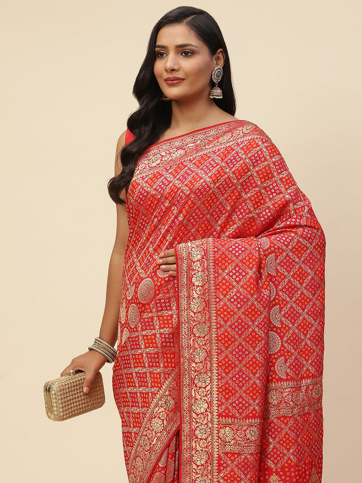 Bandhani Jaal Banarasi Embroidered Saree