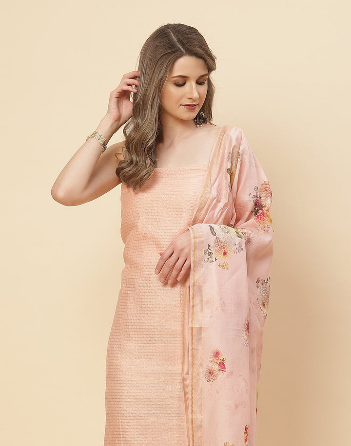 Chanderi Suit Piece With Floral Printed Dupatta