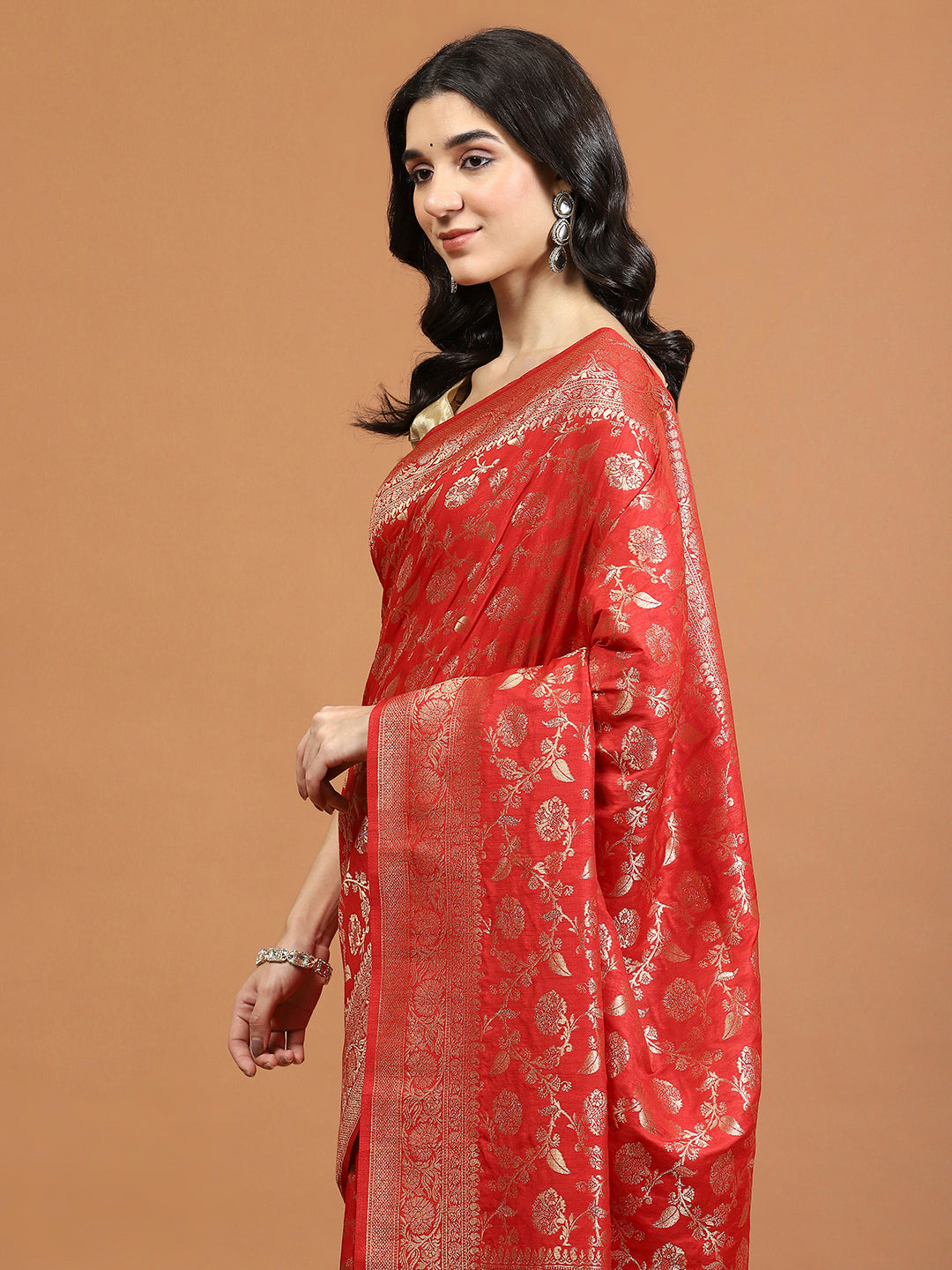 Zari Border Booti Art Silk Woven Saree