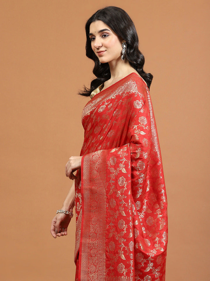 Zari Border Booti Art Silk Woven Saree