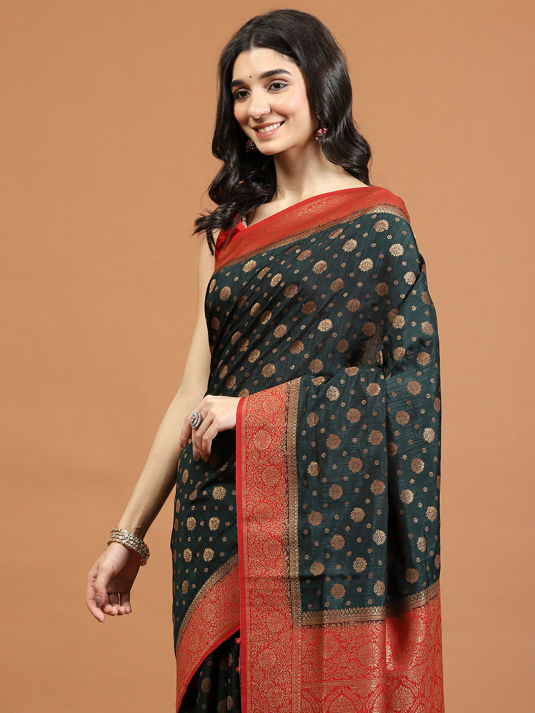 Zari Border Booti Art Silk Woven Saree