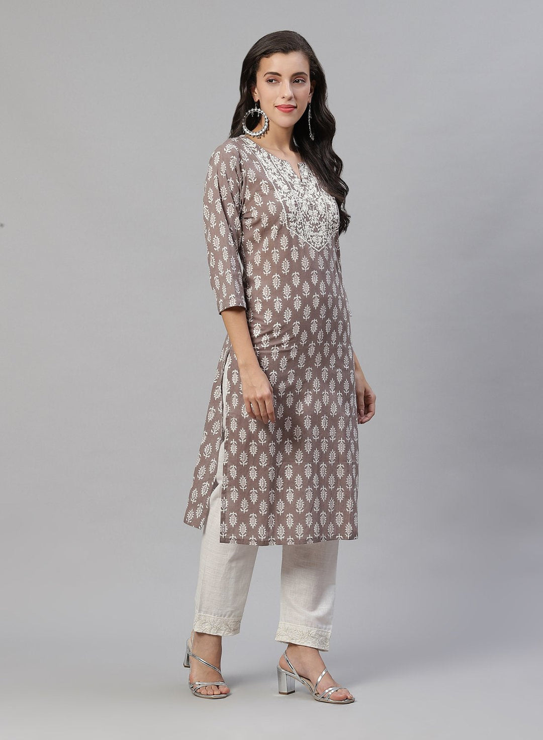 Yoke Embroidered Cotton Printed Kurti Pant Set