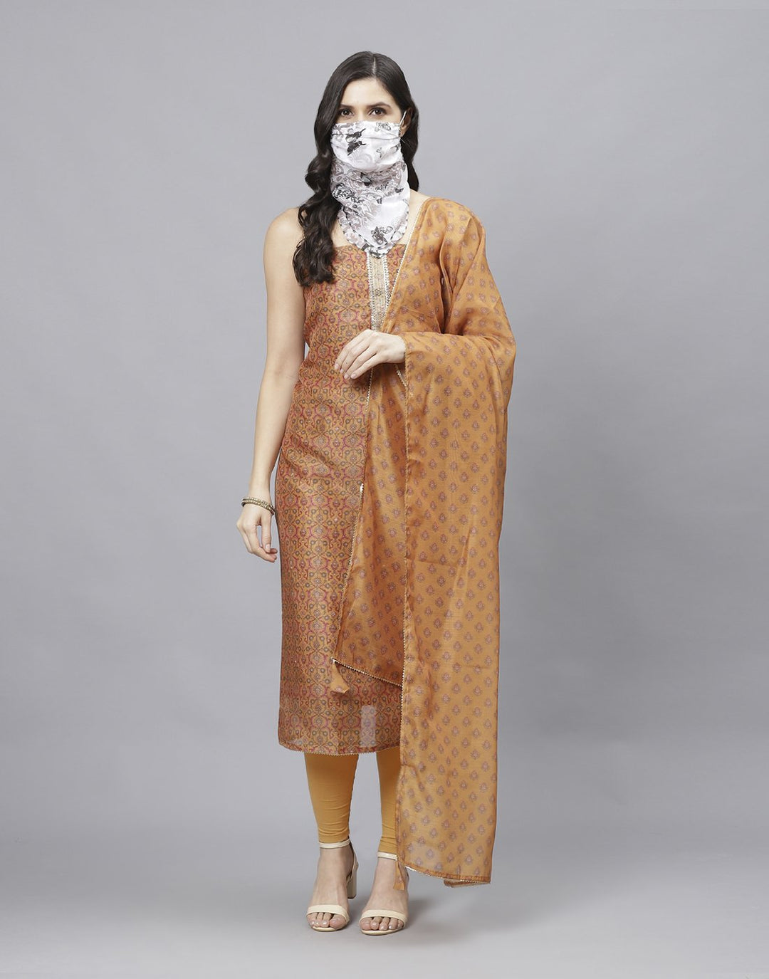 Embroidered Chanderi Suit Piece With Printed Chanderi Dupatta And Scarf