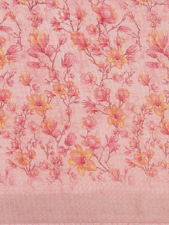 Digital Floral Printed With Zari Border Cotton Saree