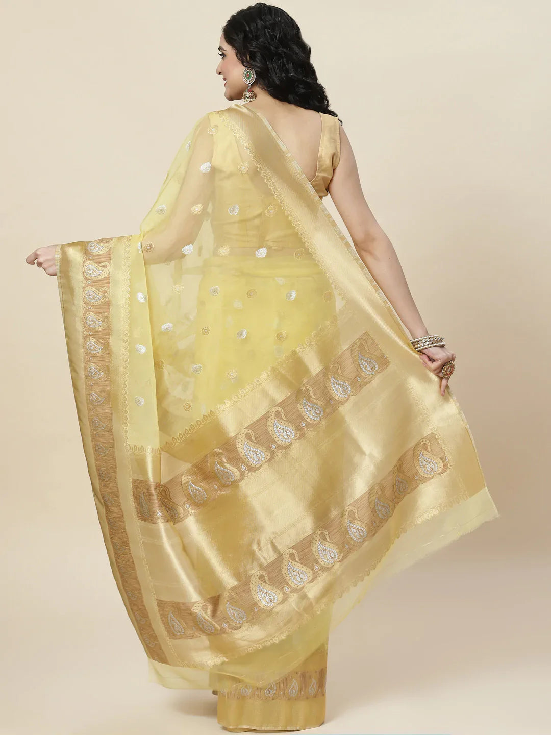 Zari Border Booti Organza Woven Saree
