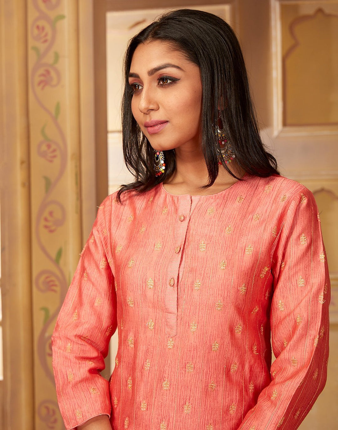 Embroidered Chanderi Kurti with Palazzo