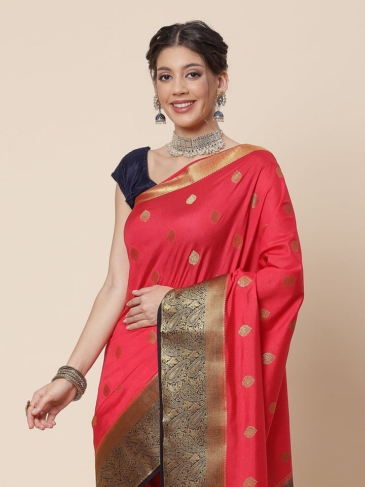 Zari Border Booti Art Handloom Woven Saree