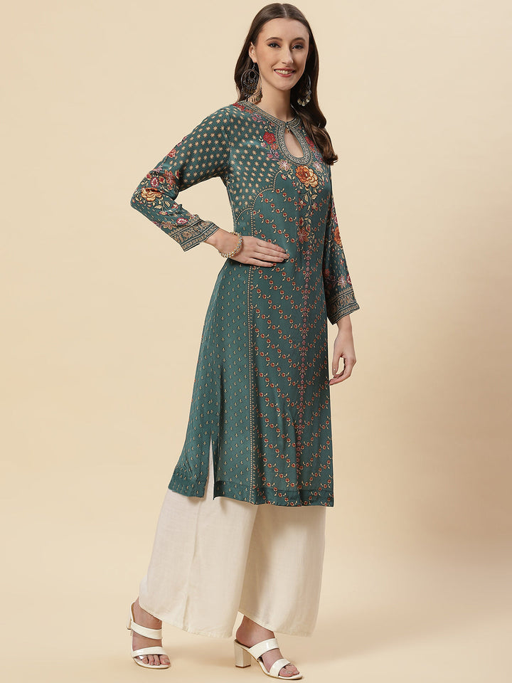 Floral Printed Crepe Kurta