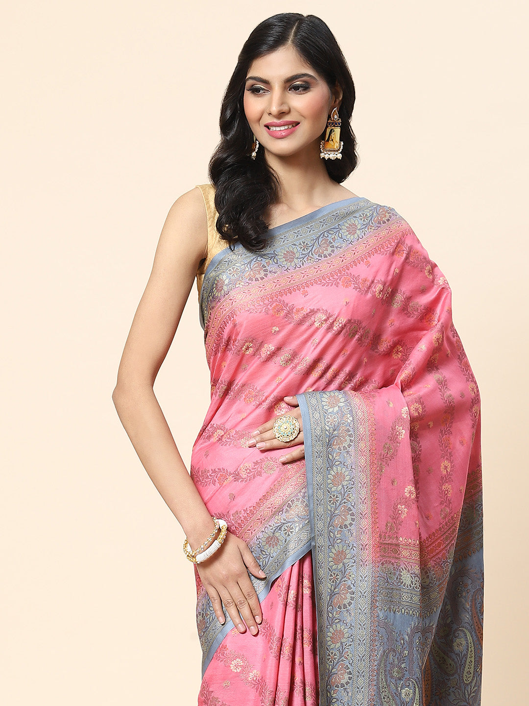 Floral Zari Jaal Tussar Woven Saree