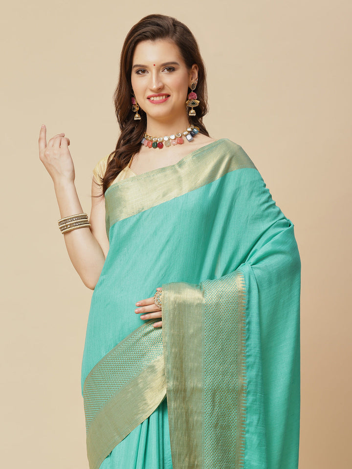 Plain Zari Border Art Handloom Woven Saree