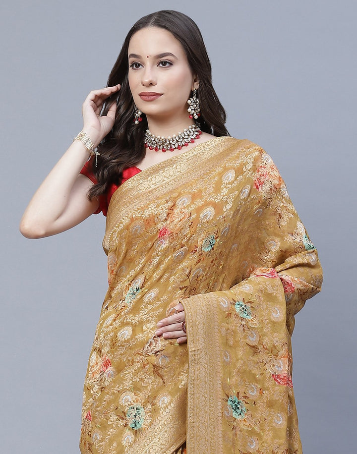 Beautiful Zari Jaal Printed Banarasi Khaddi
