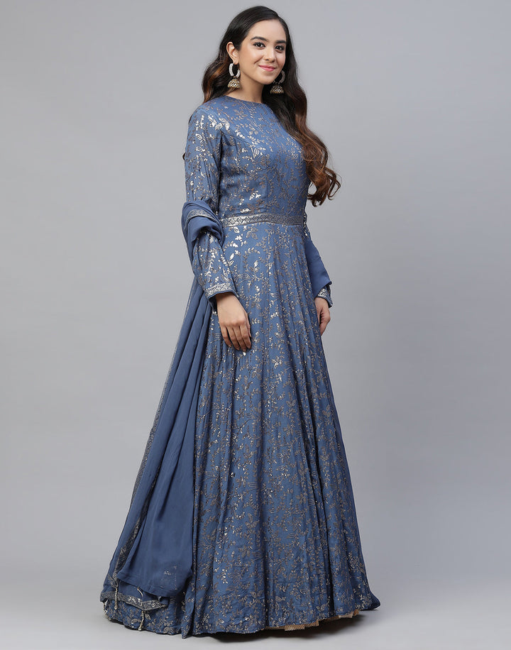 Embroidered Art Crepe Anarkali Salwar Kameez Stitched Suit With Georgette Dupatta