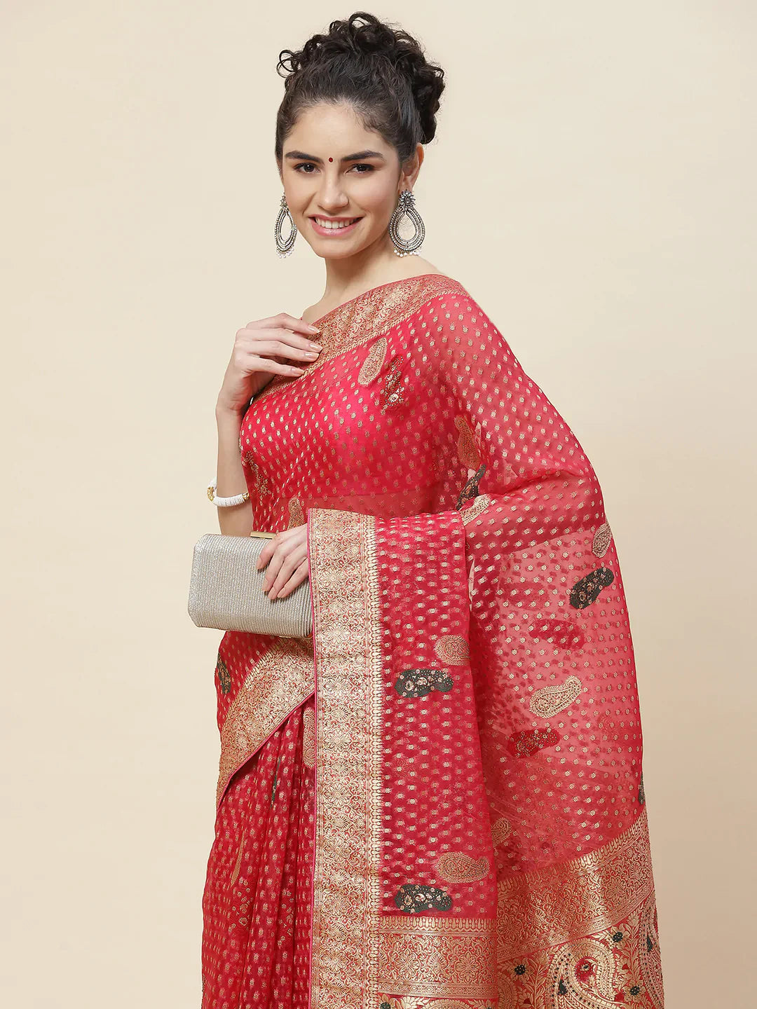 Booti Work Organza Woven Saree