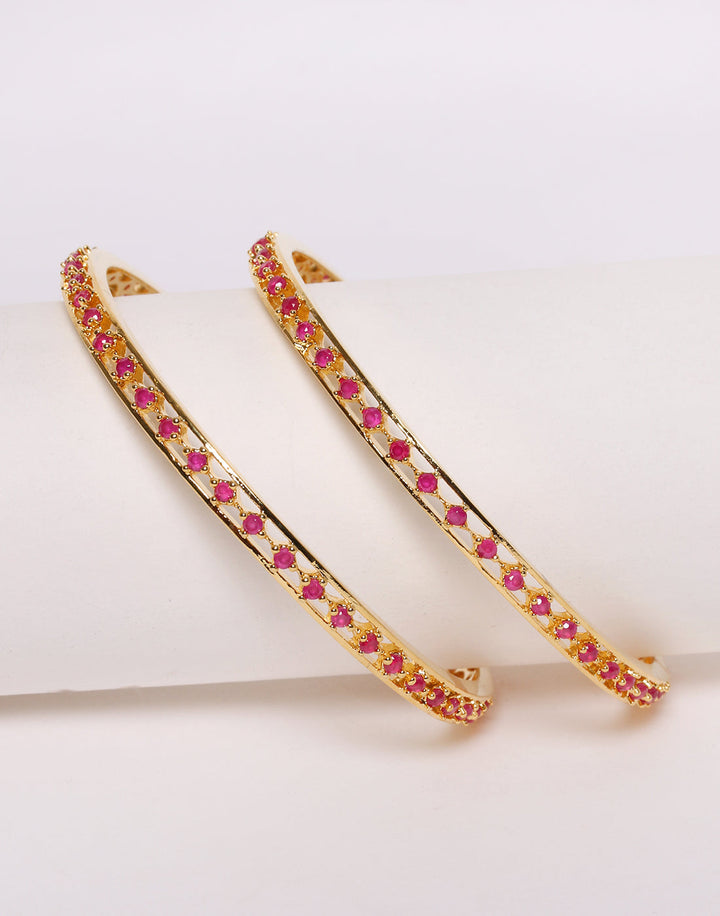 Elegant Gold Toned with Pink Stone Bangle Set