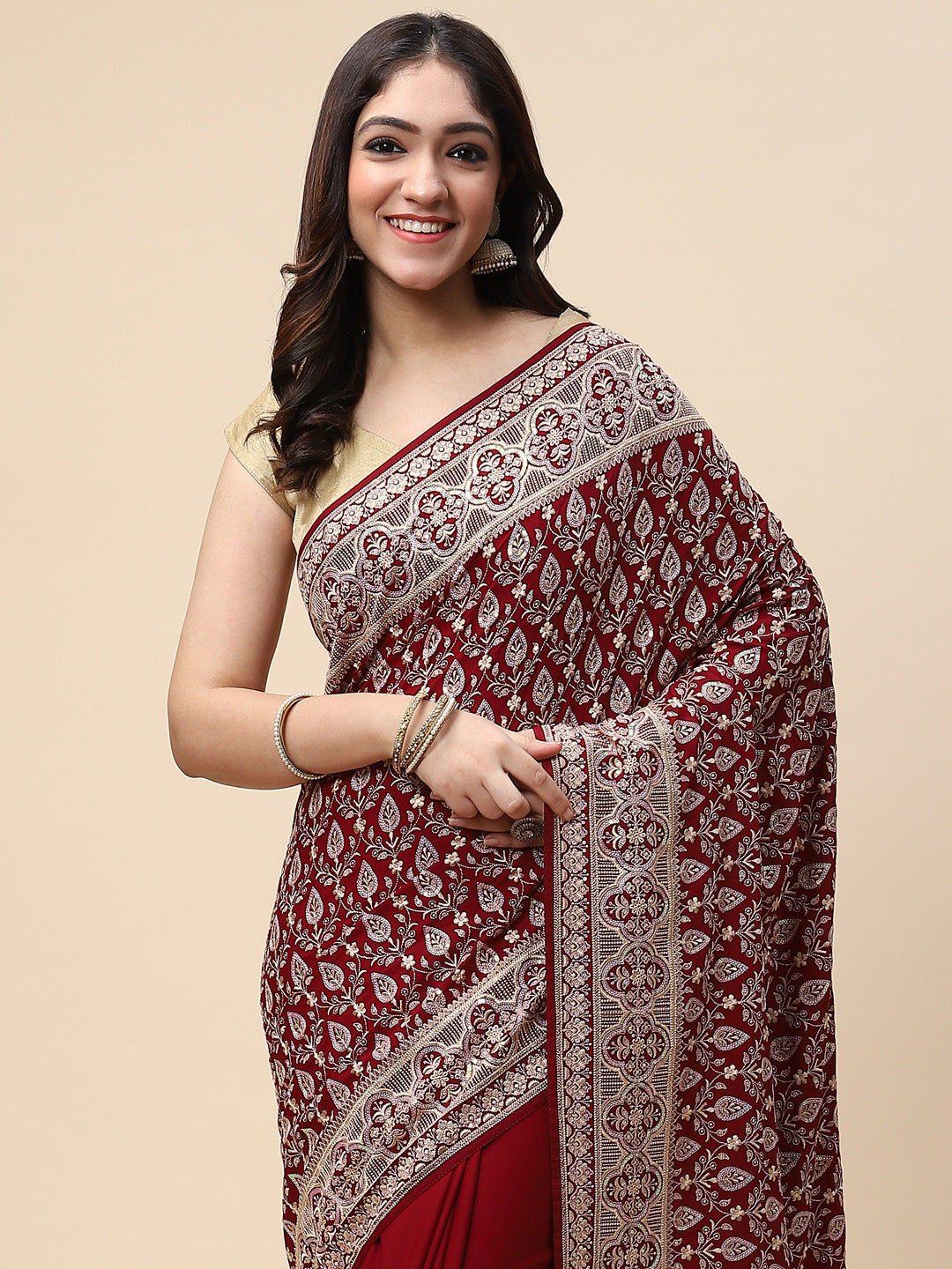 Sequin Embroidered Crepe Saree