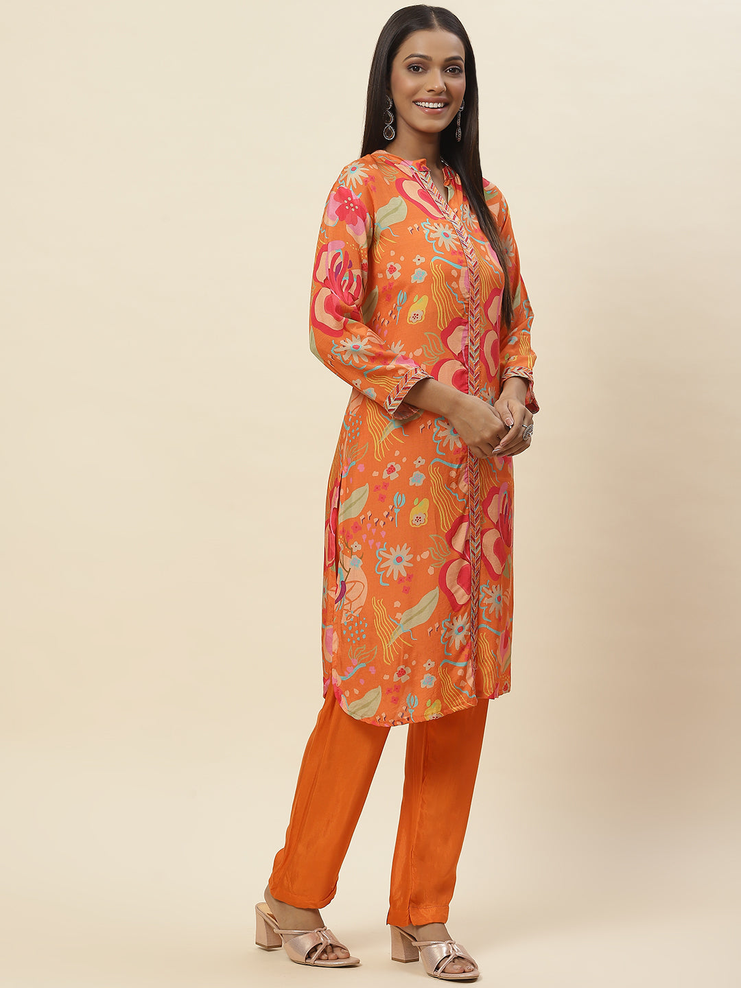 Floral Printed Muslin Kurta With Pants
