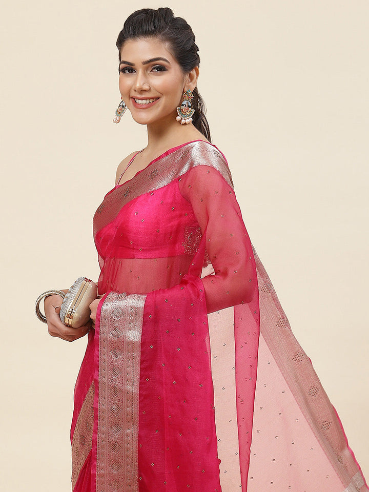 Stone Work Plain Organza Saree