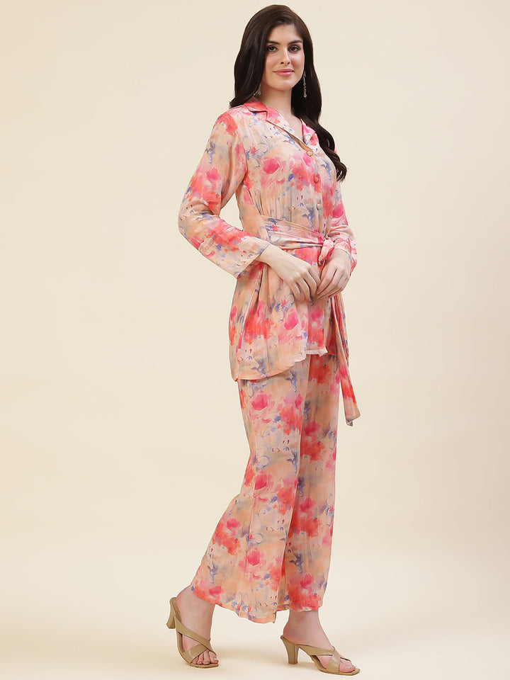 Muslin Short Kurti &amp; Flared Pants Co-ord Set