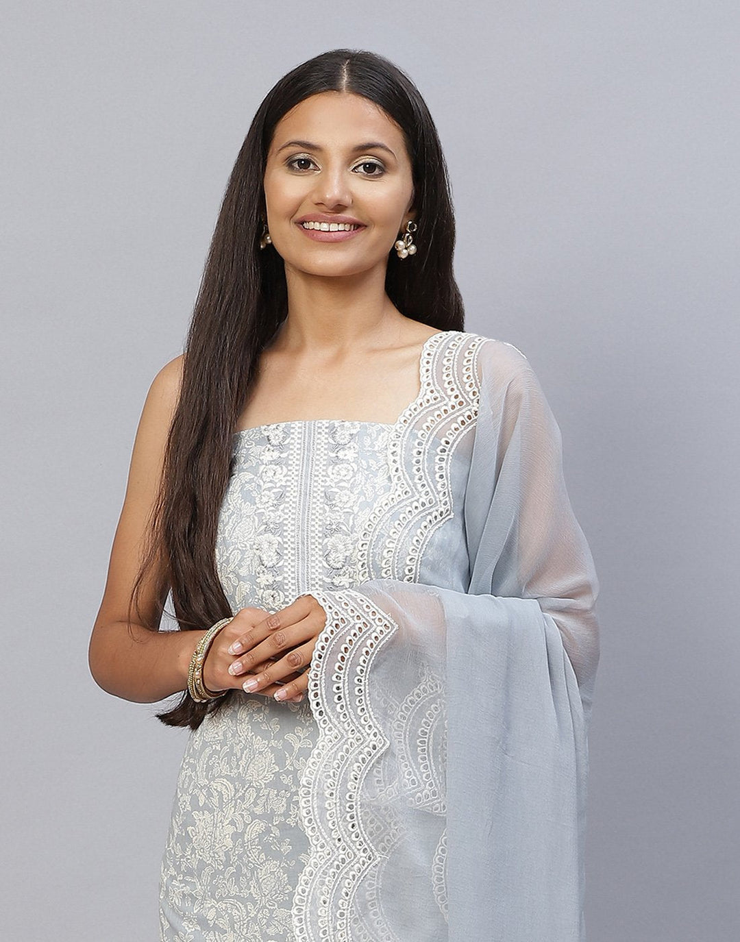 Printed Cotton Suit Piece With Chiffon Dupatta
