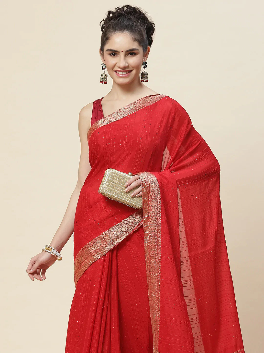 Sequin Embroidered Crepe Plain Saree