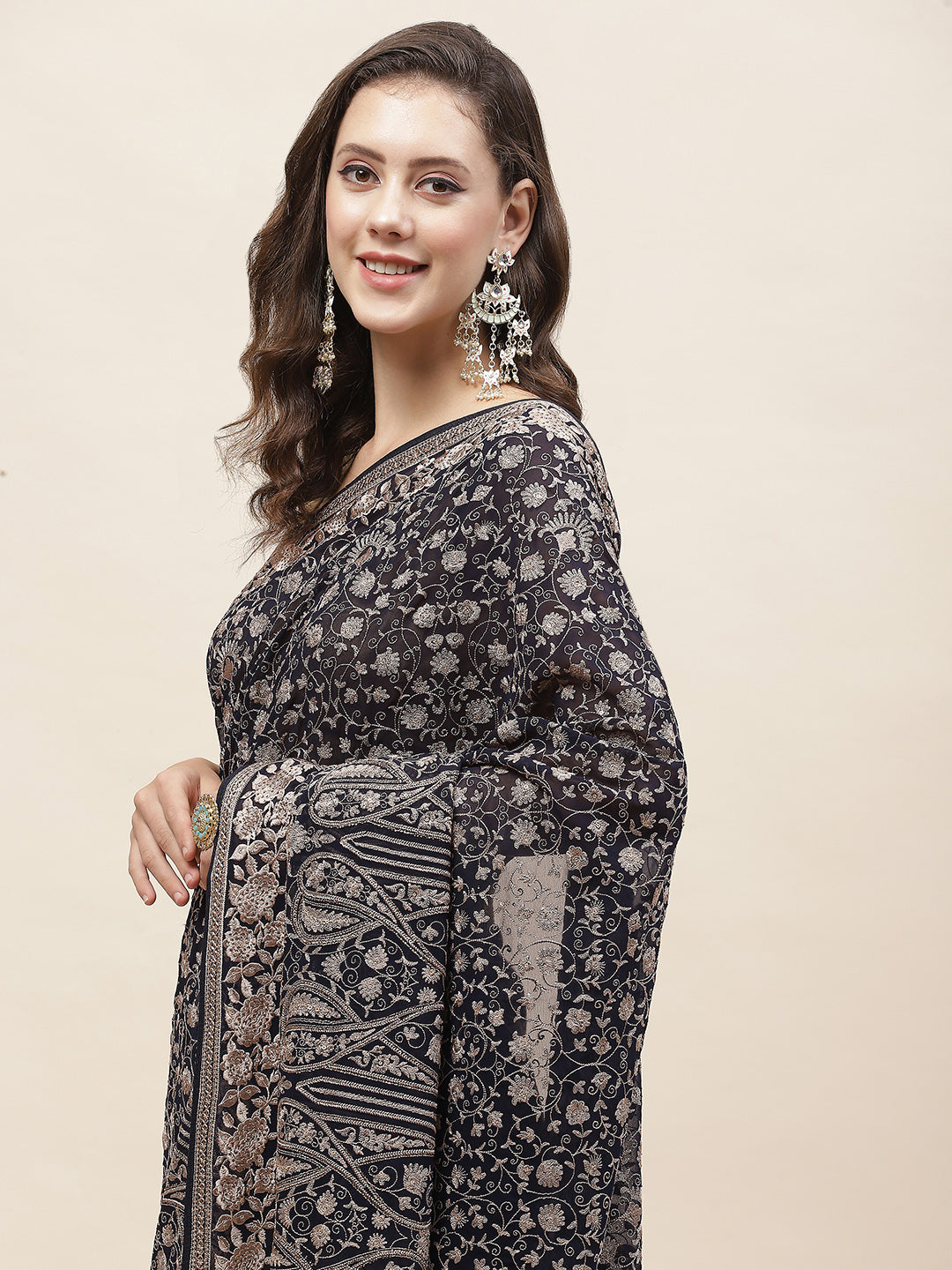 Resham Jaal Embroidery Georgette Saree