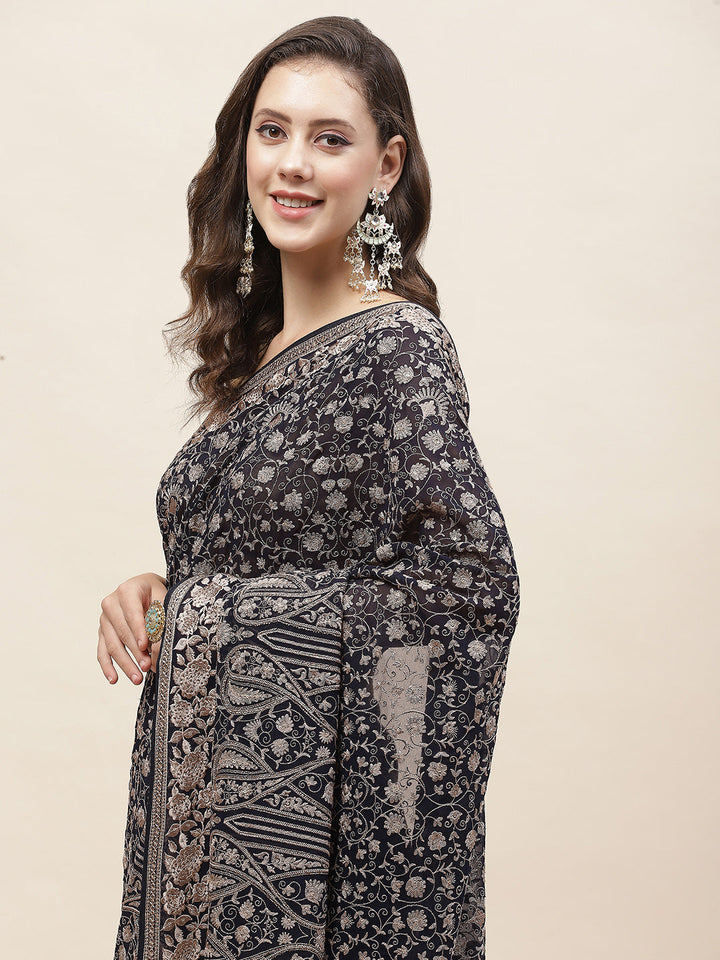 Resham Jaal Embroidery Georgette Saree